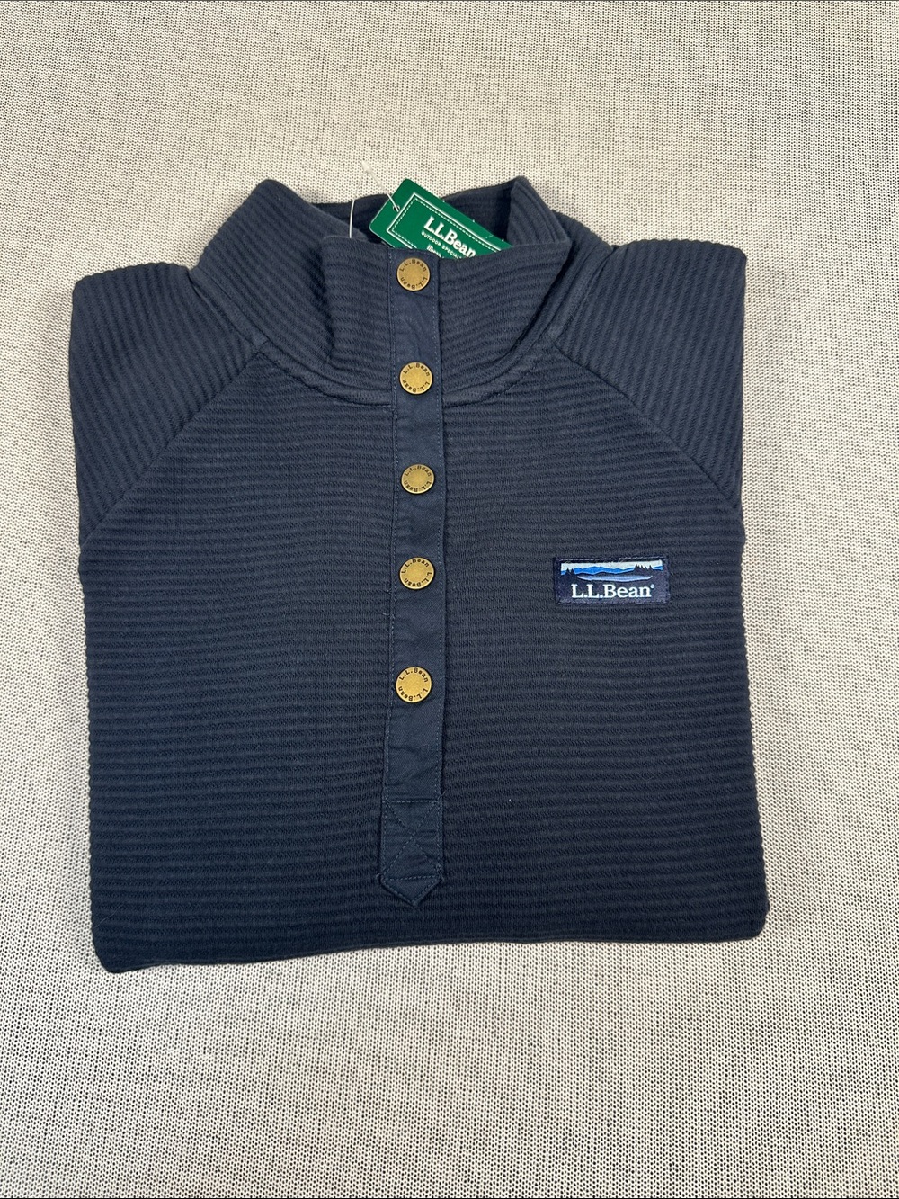 LL Bean Lakewashed Double-Knit Quarter Snap Pullover Ribbed Classic Navy Small
